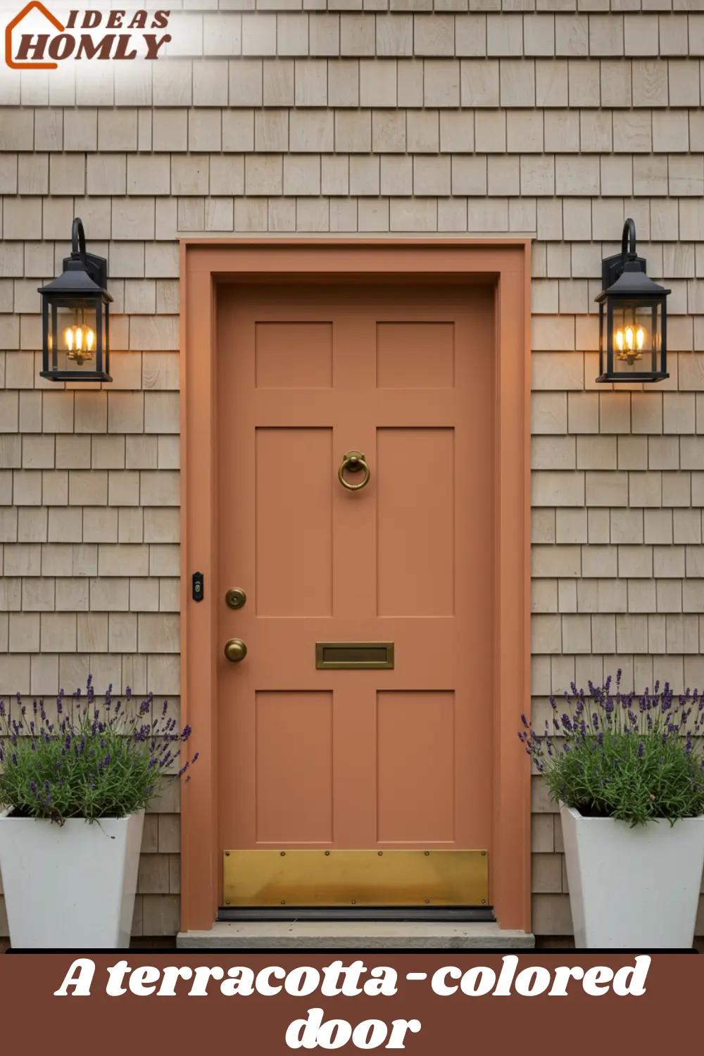 A terracotta-colored door In Porch