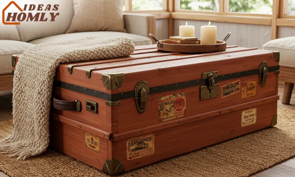 Antique Storage Trunk In Rustic Sunroom