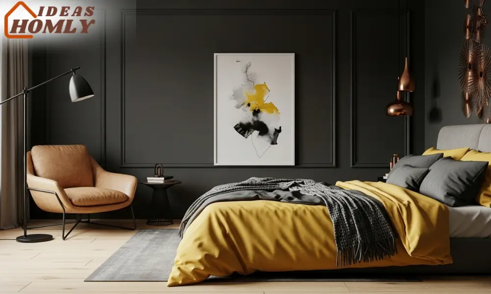Bold Charcoal and Mustard Yellow Bedroom for Modern Statement