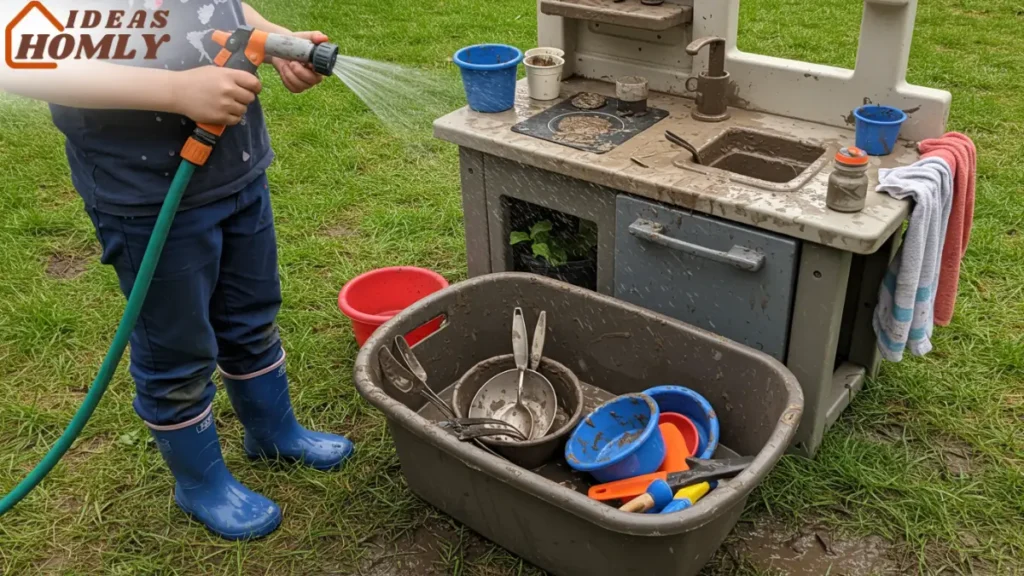 Cleaning Up The Mud Kitchen