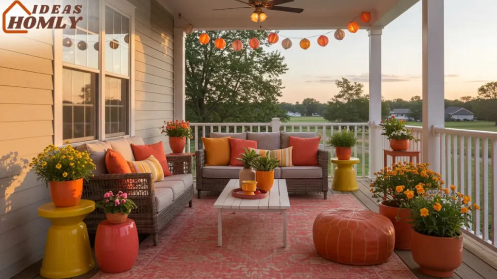 Colorful Accents In Small Apartment Porch
