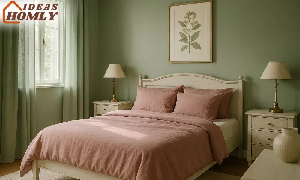 Dusty Rose and Sage Green Bedroom with Soft Serene Tones