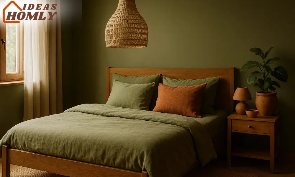 Earthy Olive Green and Terracotta Bedroom with Mediterranean Flair