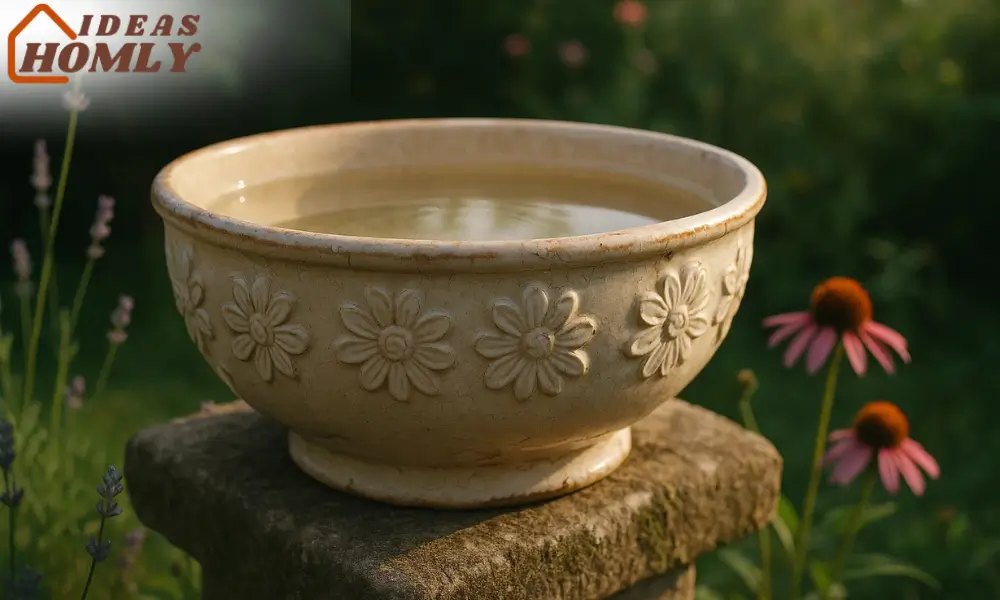 Embossed Ceramic Floral Bowl For Bird Bath
