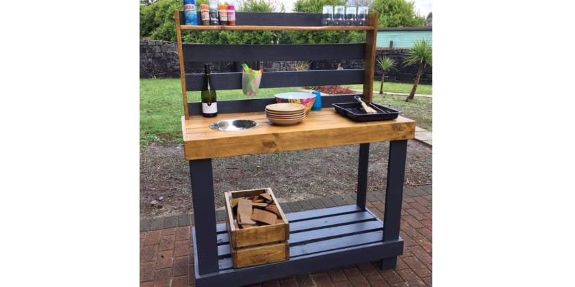 Garden Potting Bench as Grill Table