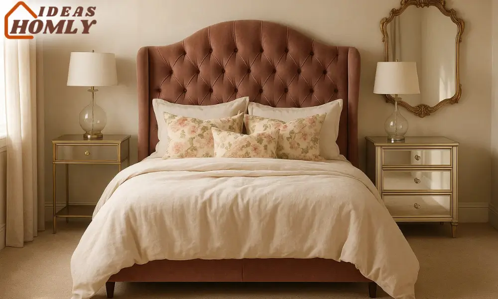 Glamorous Bedroom with Tufted Headboard and Elegant Mirror Decor