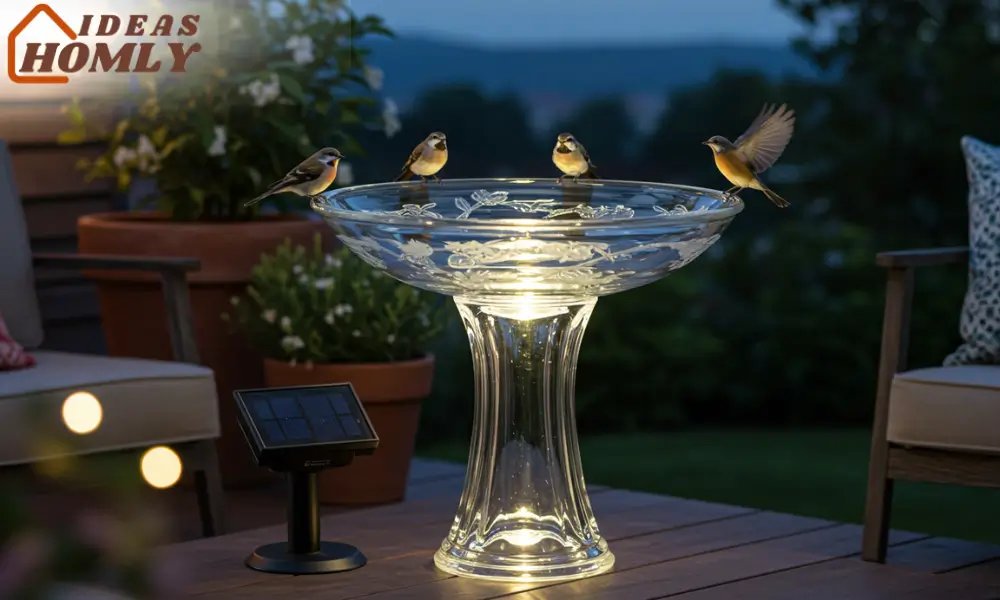 Glass Bowl LED Solar Bird Bath