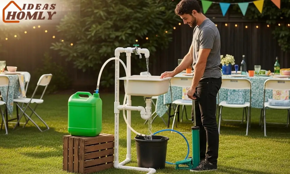Hands-Free Outdoor Sink with PVC Frame and Foot Pump