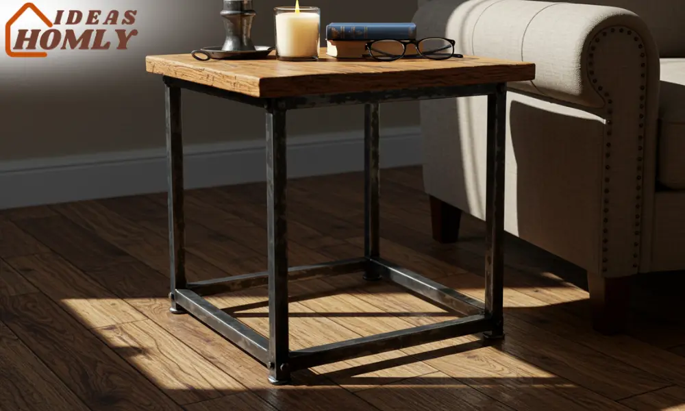 Iron and Wood Side Tables In Rustic Sunroom