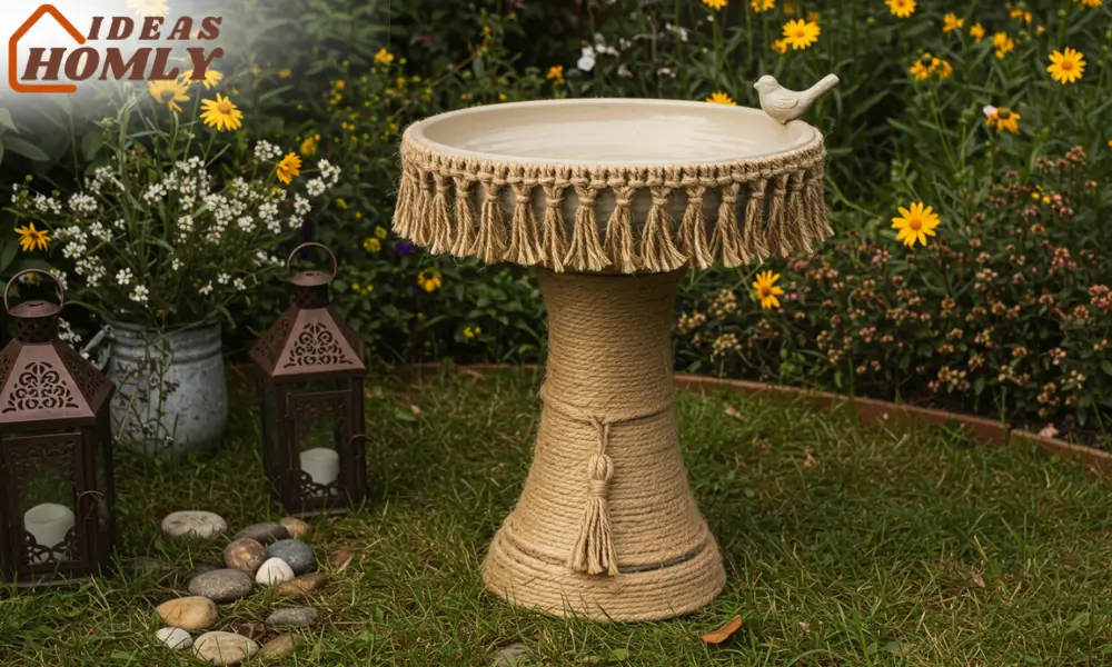 Jute-Fringe Wrapped Pedestal Bath