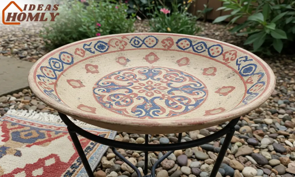 Kilim-Stenciled Saucer For Bird Bath