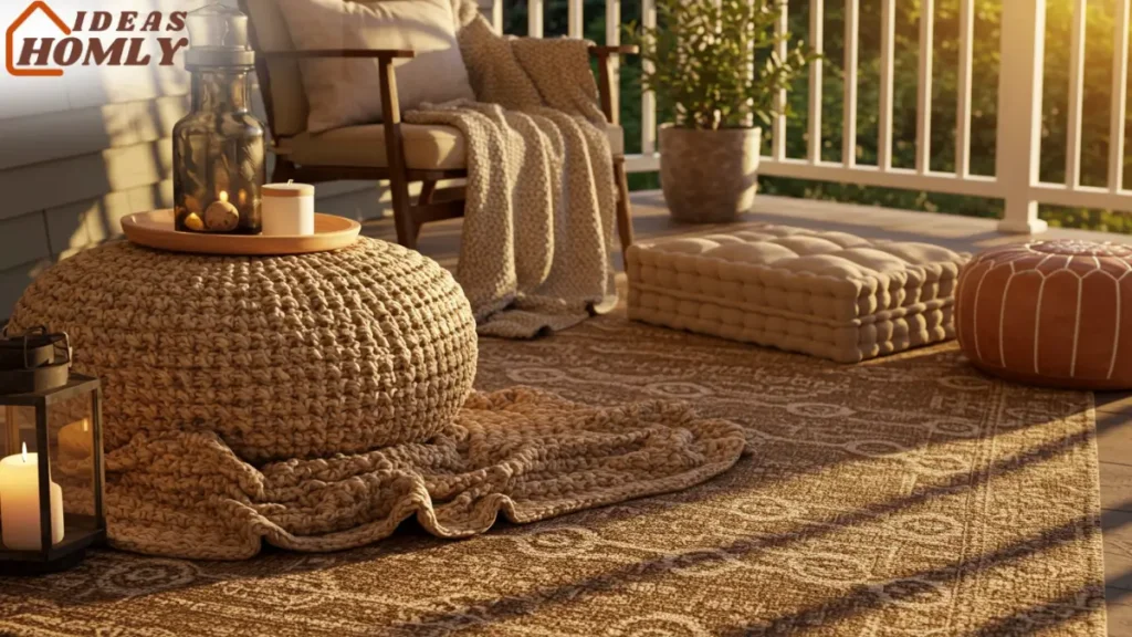 Layered Textiles (Rugs & Cushions) In Small Apartment Porch