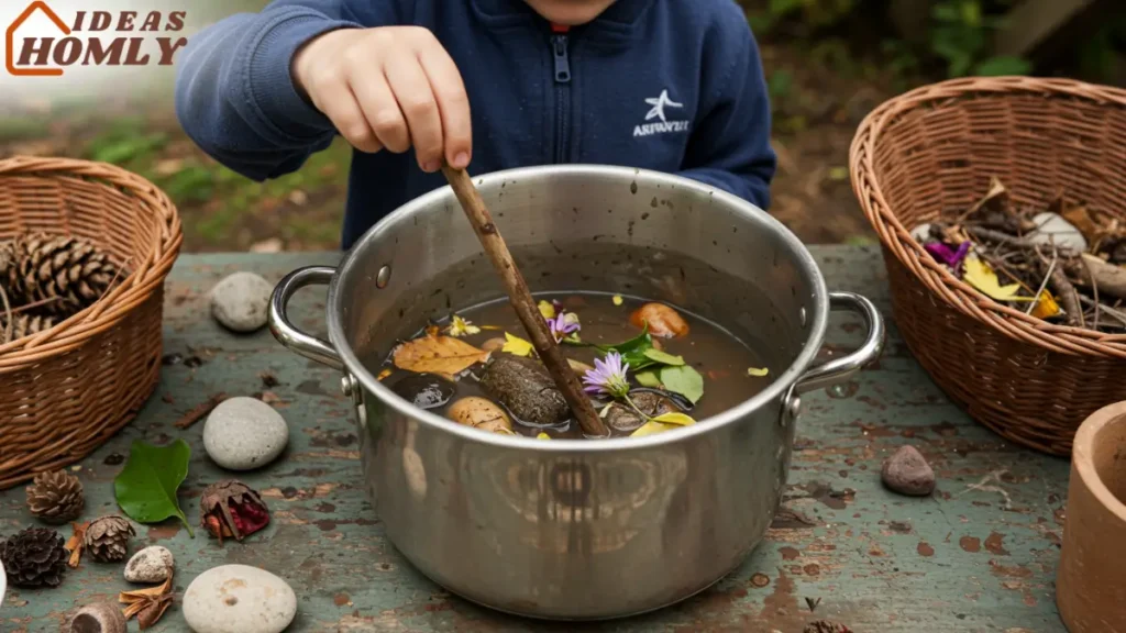 Leafy Stone Soup In Mud Kitchen