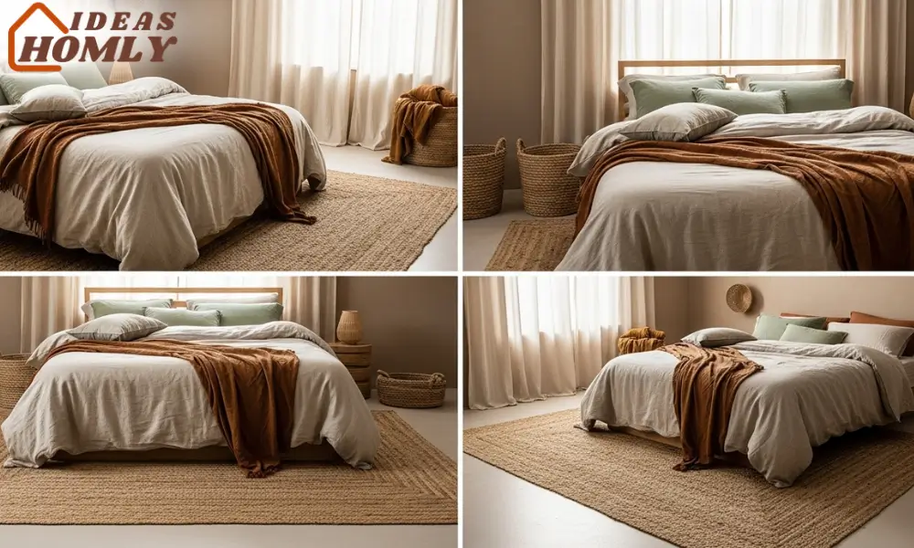 Linen Bedding with Jute Rug – Earthy Texture Fusion Bedroom