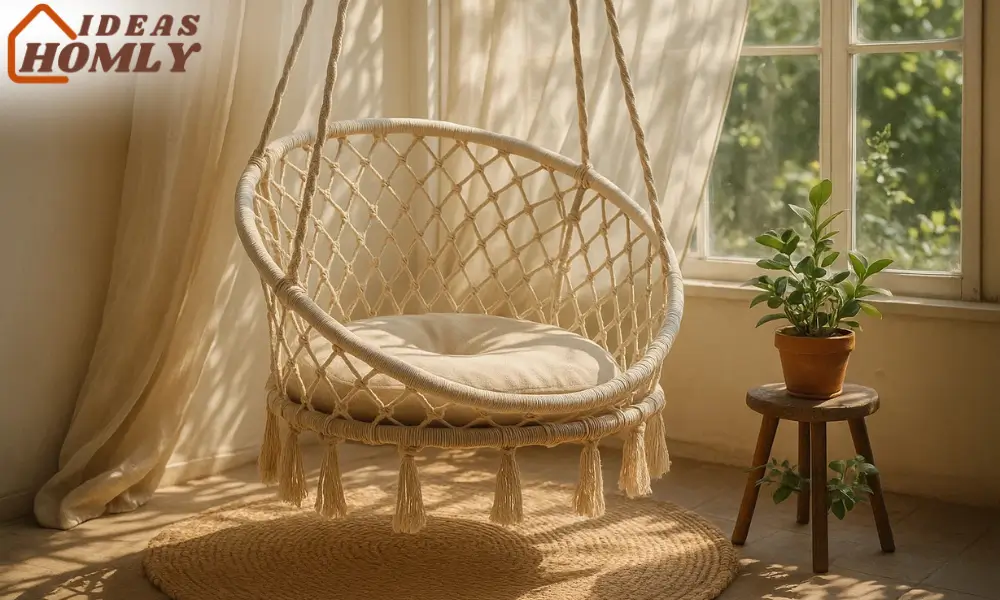 Macramé Hanging Chair In Boho Sunroom