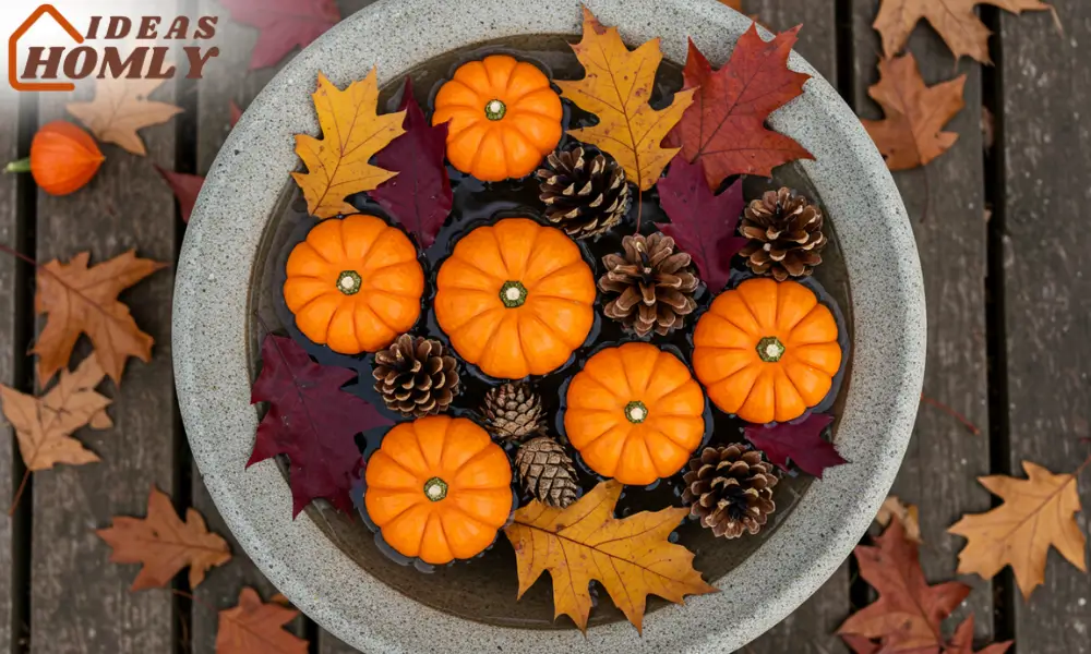 Mini Pumpkin & Oak Leaf Float Display For Bird Bath