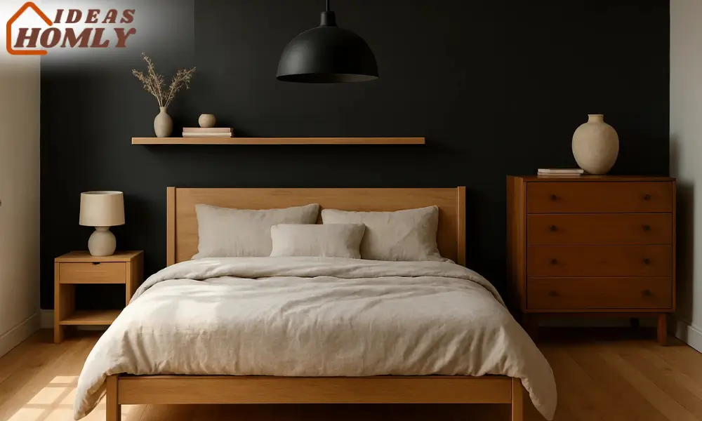 Minimalist Bedroom with Black and Natural Wood Accents