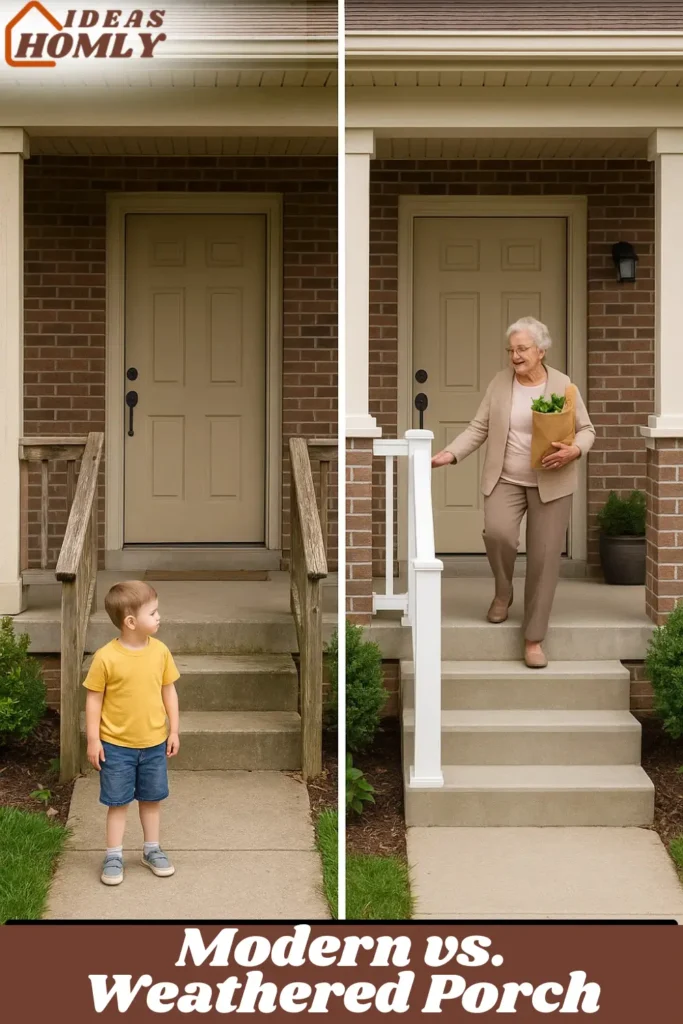 Modern vs. Weathered Porch Railings