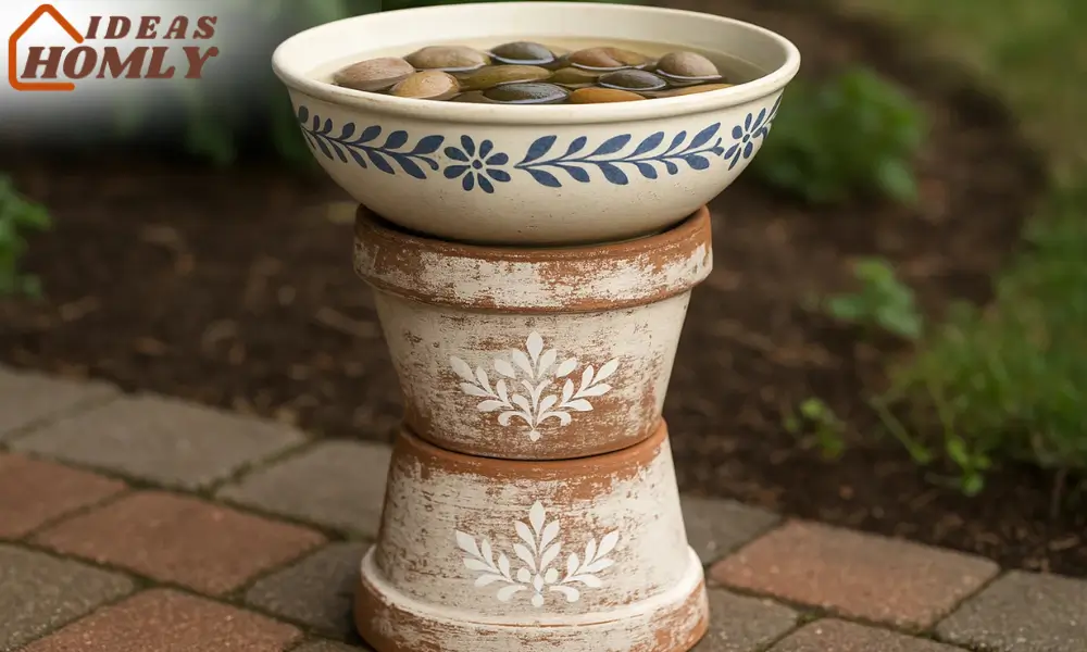 Old Pots + Bowl Bird Bath