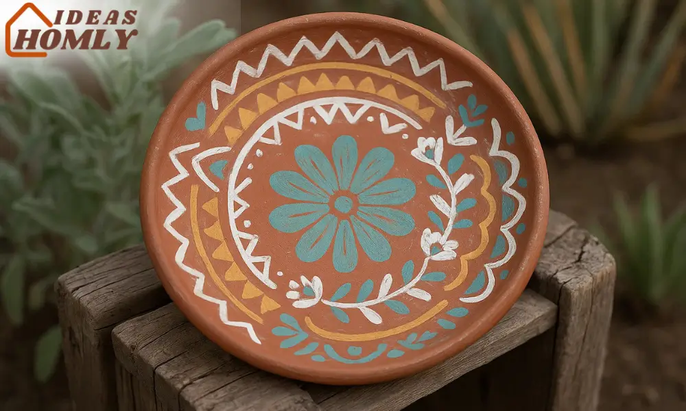 Painted Terracotta Bird Bath