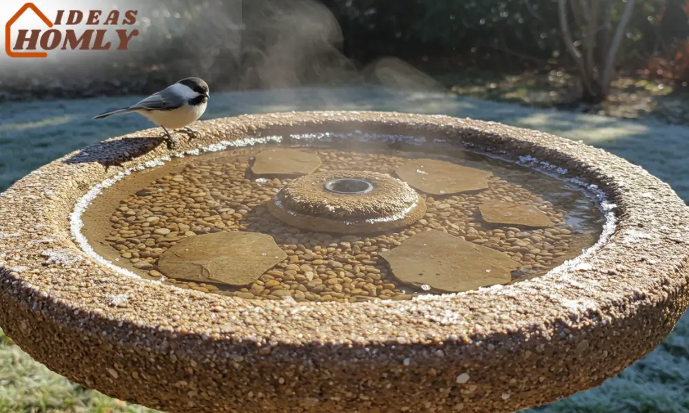 Pea Gravel Over Hidden Heater For Bird Bath