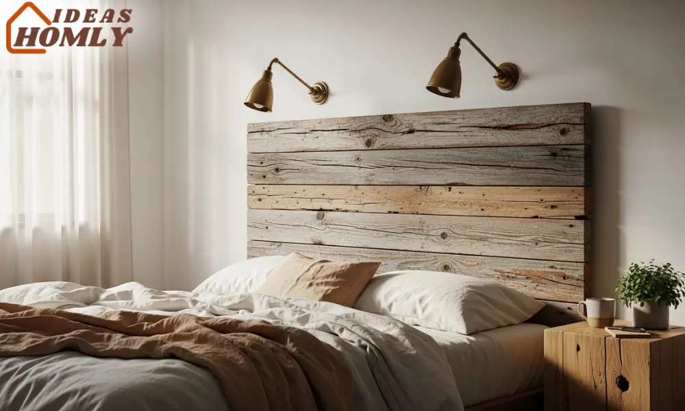 Reclaimed Wood Headboard in a Modern Rustic Bedroom
