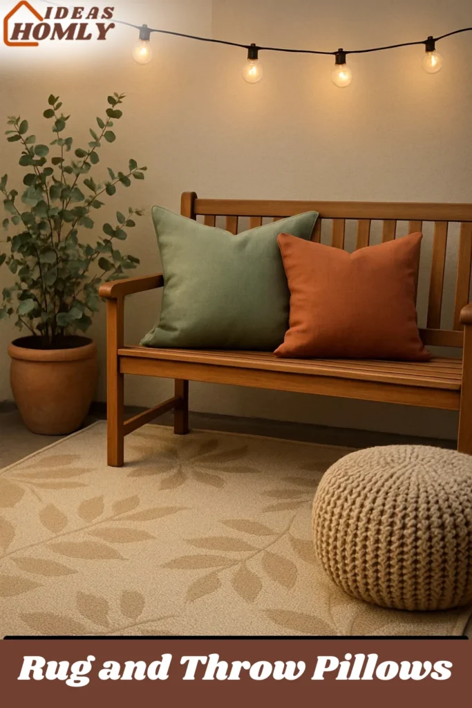 Rug and Throw Pillows For Back Porch Decoration