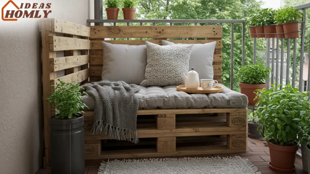 Rustic DIY Pallet Seating In Small Apartment Porch