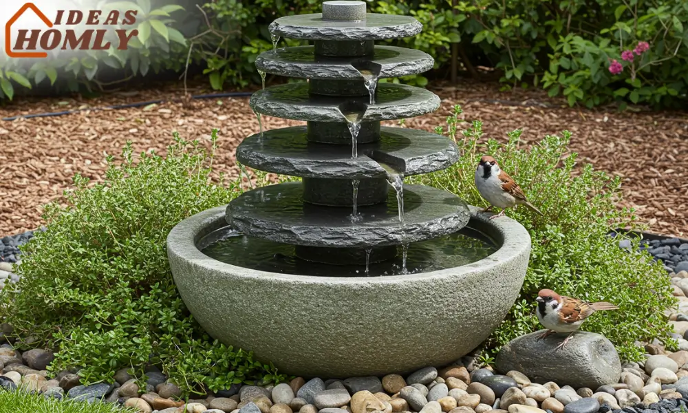 Stacked-Slate Cairn Fountain For Birds