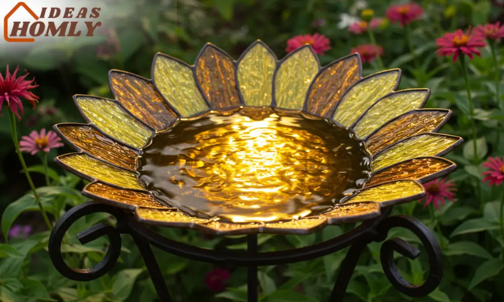 Stained Glass Sunflower Bird Bath