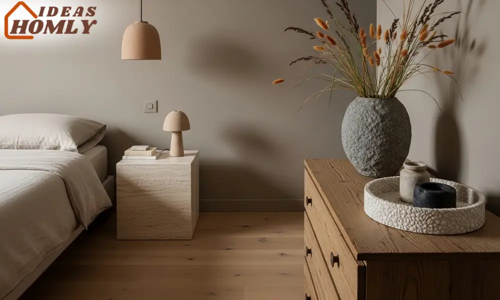 Stone Decor in Bedroom Grounded with Natural Texture