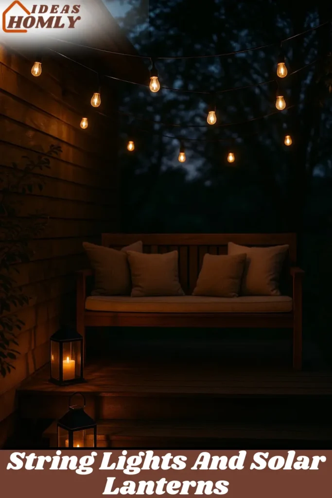 String Lights or Solar Lanterns In Porch