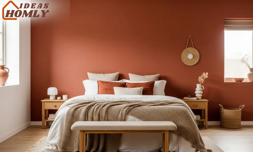 Terracotta Accent Wall Bedroom – A Cozy Earth-Toned Backdrop
