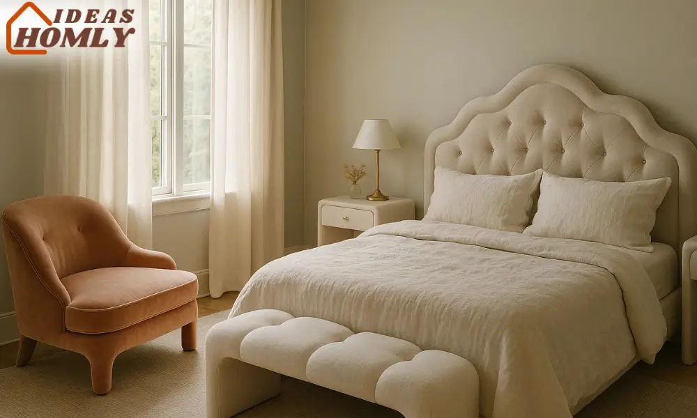 Velvet & Curves Feminine Bedroom with Upholstered Elegance