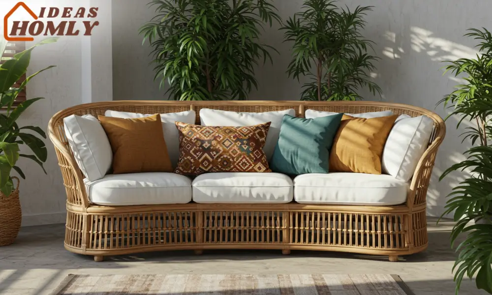 Woven Rattan Sofa with Cushions