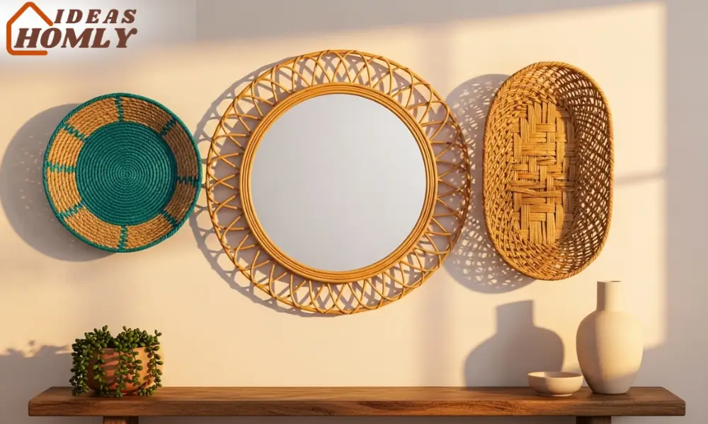 Boho Mirror and Basket Wall Display for Light and Texture