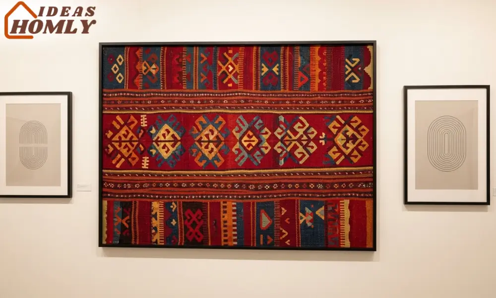 Boho Wall Art Featuring Framed Kilim and Global Textiles