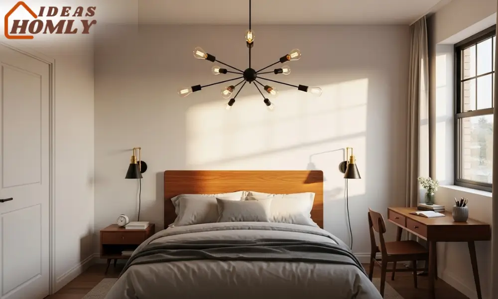 Bold Lighting in a Minimalist Small Bedroom with Personality