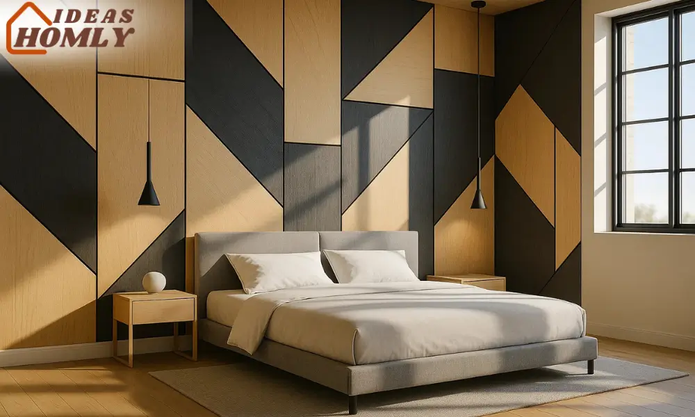 Bold Modern Contrast Geometric Two-Tone Bedroom Wall