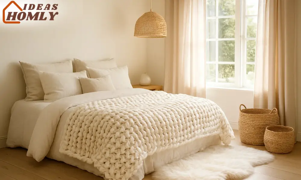 Cozy White Bedroom with Layered Natural Textures