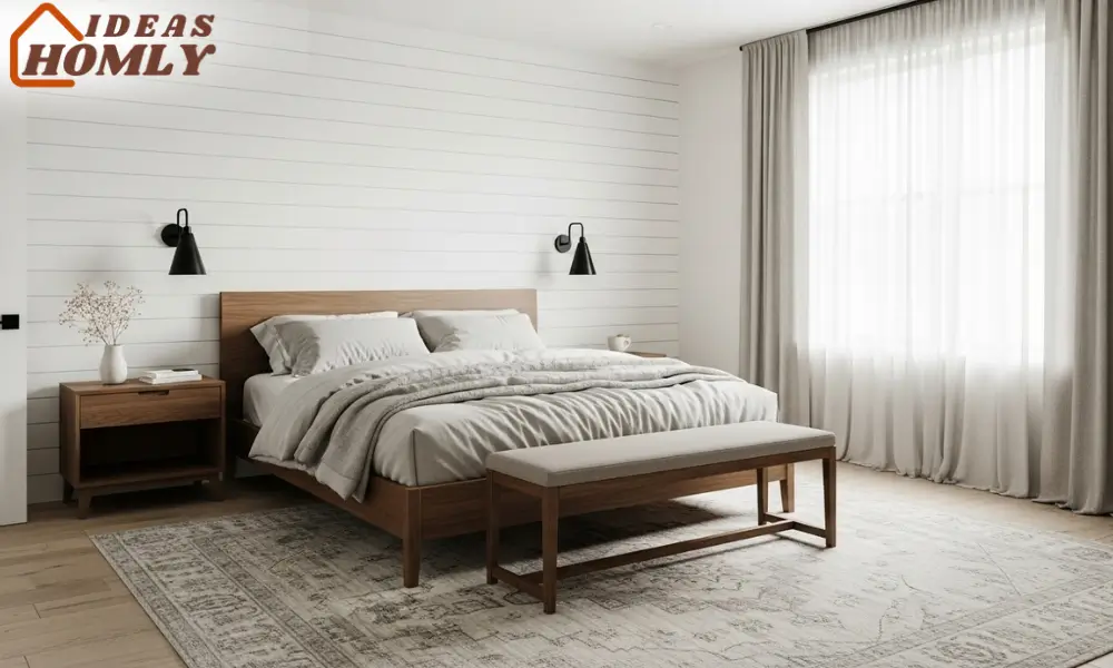 Crisp White Shiplap Bedroom with Minimalist Farmhouse Charm