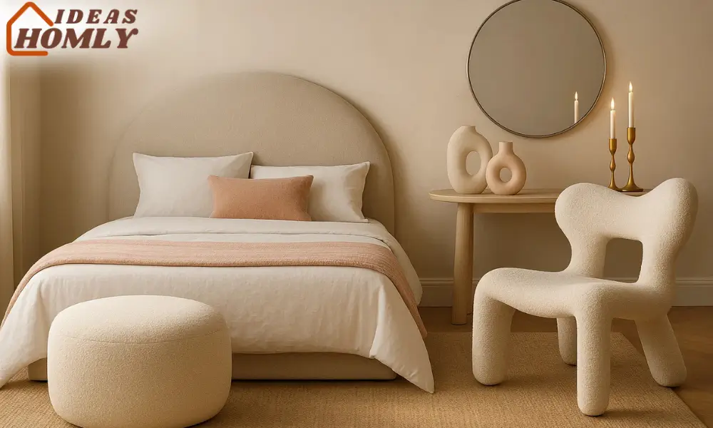 Curved Glam Furniture with Sculptural Bedroom Decor