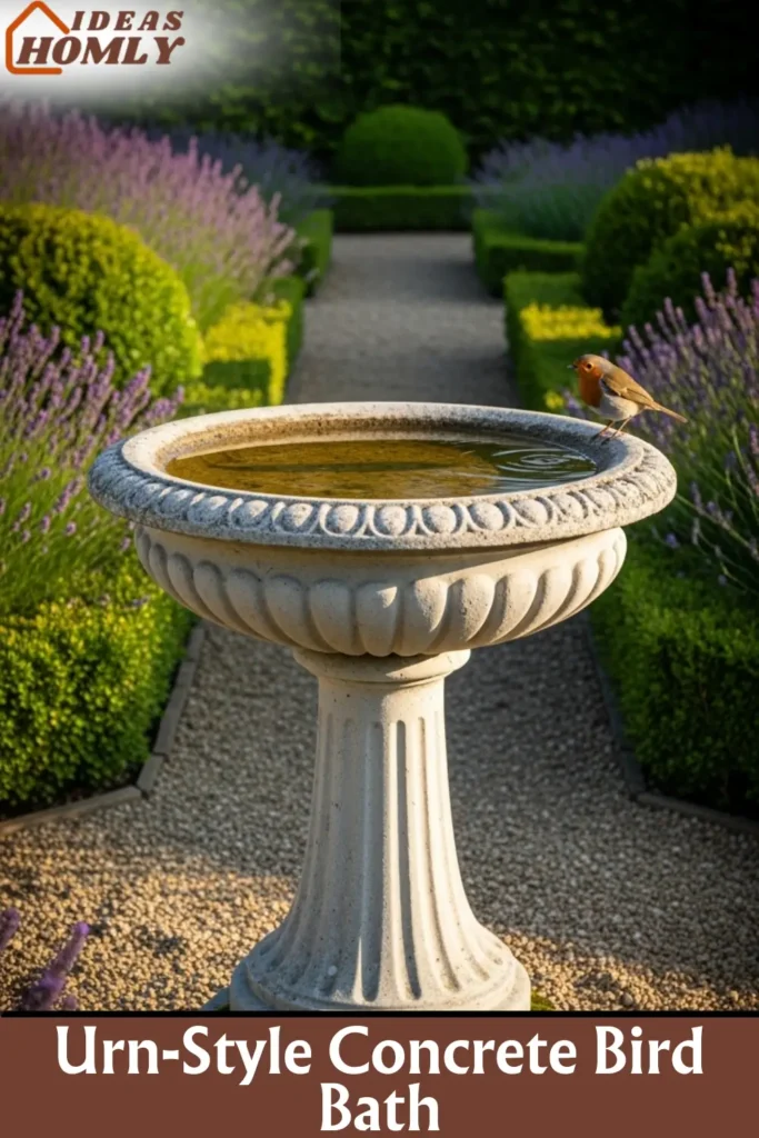 DIY Classical Urn-Style Concrete Bird Bath in Formal Garden