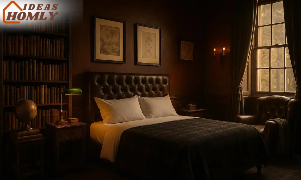 Dark Academia Bedroom with Classic Elegance and Masculine Mystery