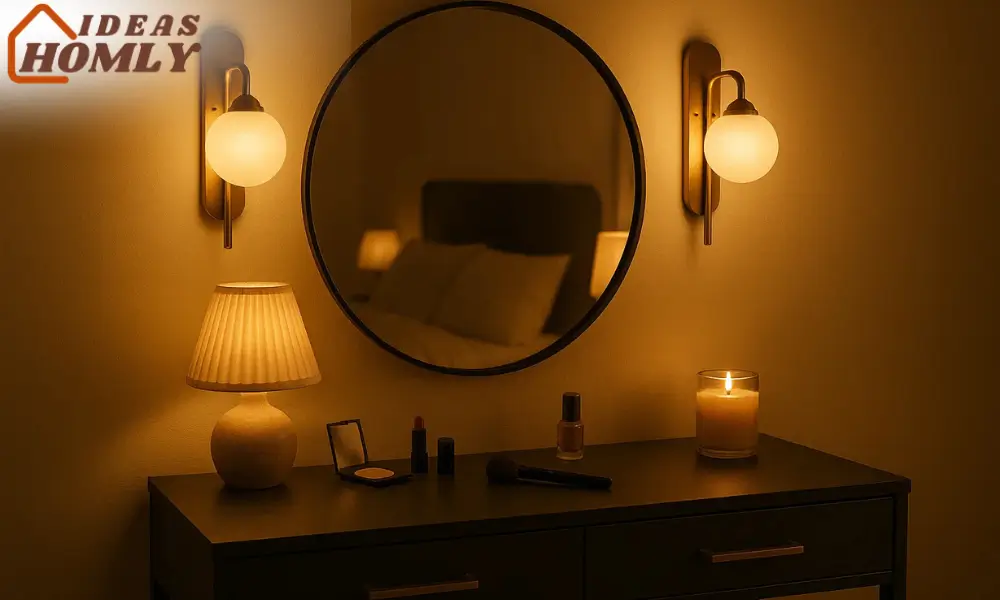 Dressing Table with Elegant Lighting Setup at Dusk