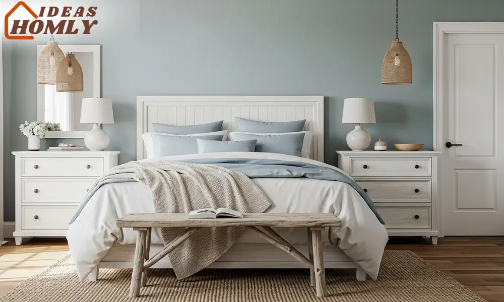 Driftwood Chic Coastal Bedroom with Muted Blue Accents