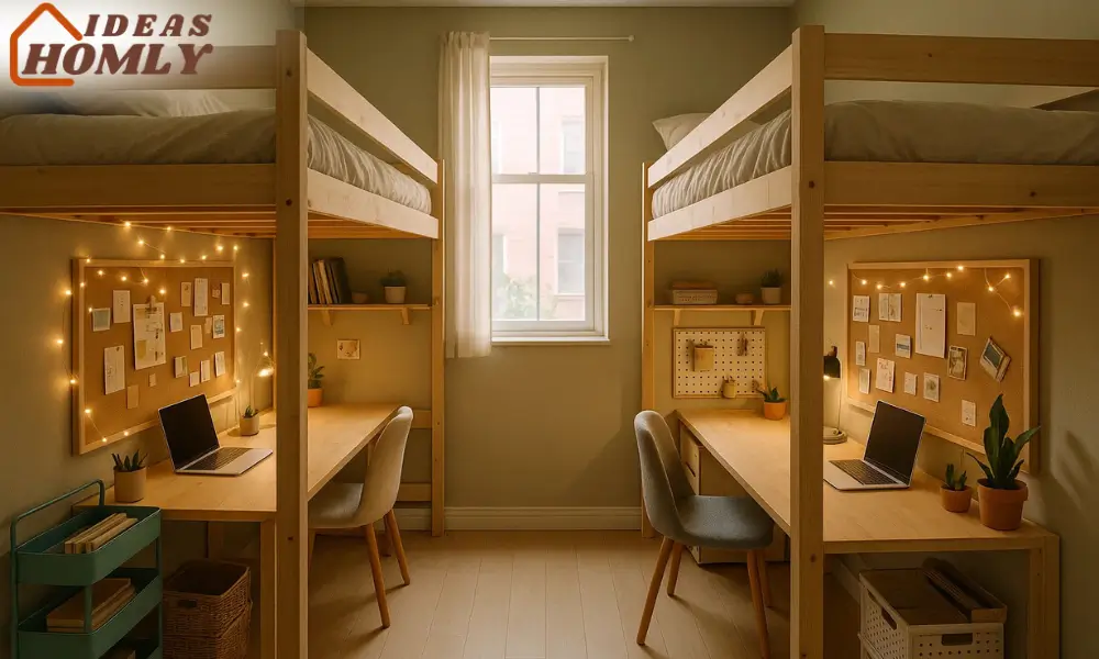 Dual Loft Beds with Desks for Shared Small Bedrooms