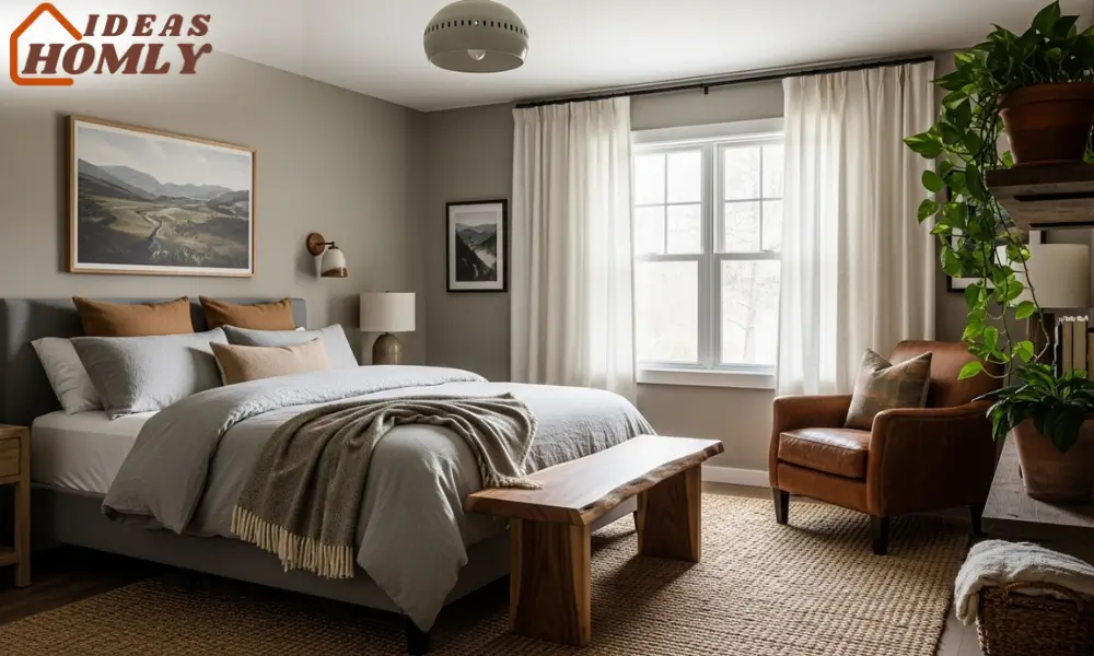 Earth-Toned Textural Bedroom with Organic Warmth and Masculine Charm