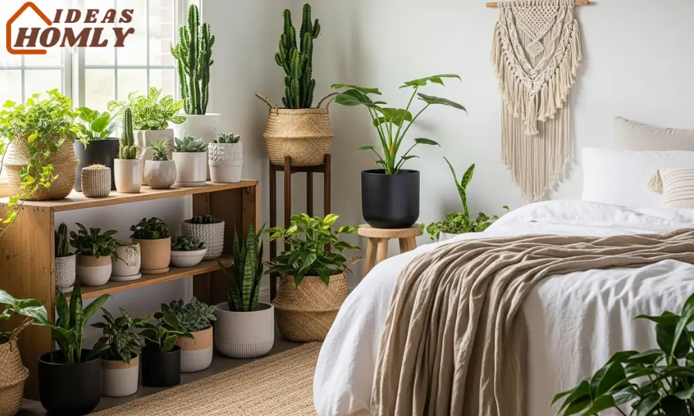 Eclectic Bedroom Styling with Mixed Material Planters