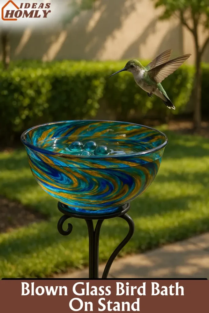 Elegant Blown Glass Bird Bath for an Artistic Garden Touch